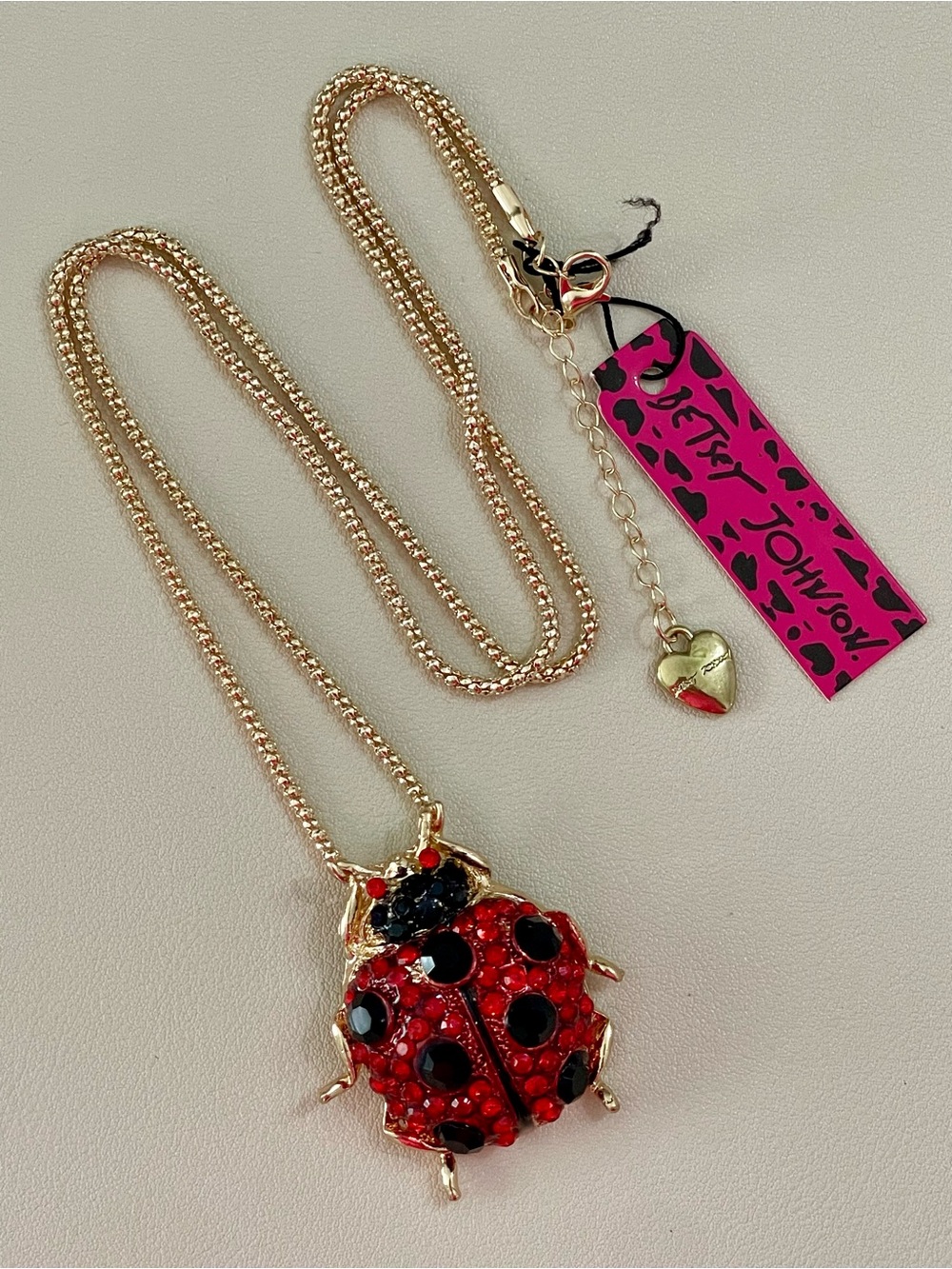 Betsey Johnson Gold-Tone Red & Black Crystal Ladybug Pendant Necklace - Picture 4 of 7